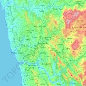 Ermesinde topographic map, elevation, terrain