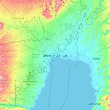 General Santos topographic map, elevation, terrain