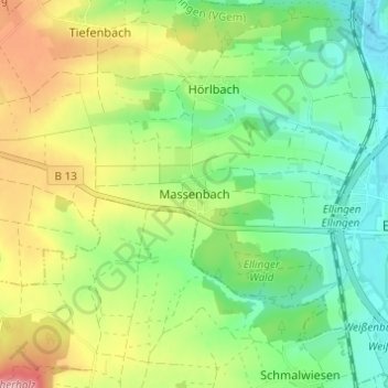 Massenbach topographic map, elevation, terrain