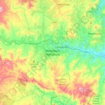 Mbombela topographic map, elevation, terrain