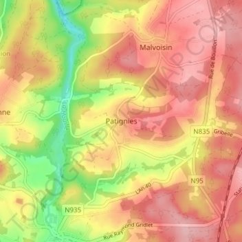 Patignies topographic map, elevation, terrain