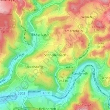 Schnellenbach topographic map, elevation, terrain