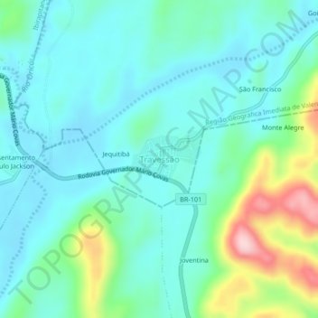 Travessão topographic map, elevation, terrain