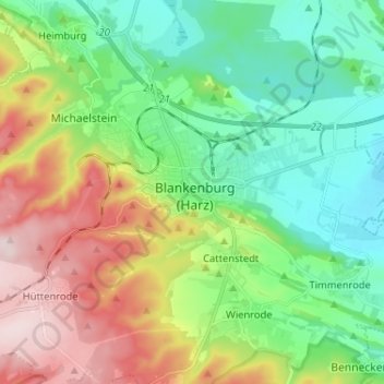 Blankenburg (Harz) topographic map, elevation, terrain