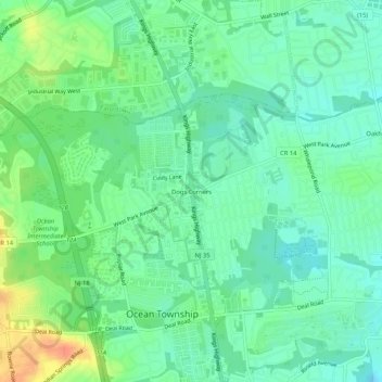 Dogs Corners topographic map, elevation, terrain