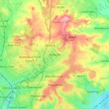 Arnold topographic map, elevation, terrain