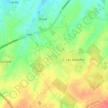 Waleffe-Saint-Georges topographic map, elevation, terrain