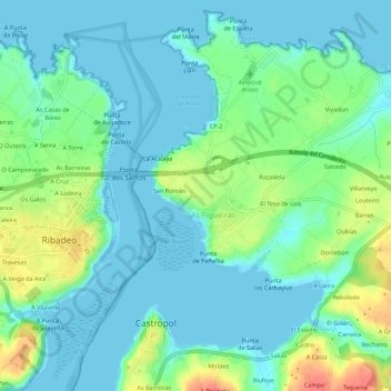 Granda topographic map, elevation, terrain