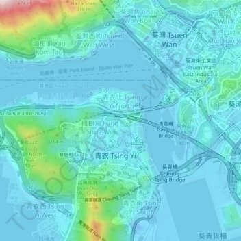 青衣漁民村 topographic map, elevation, terrain