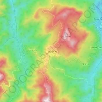 Longding topographic map, elevation, terrain