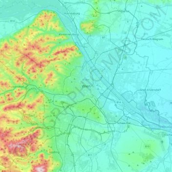 Wien topographic map, elevation, terrain