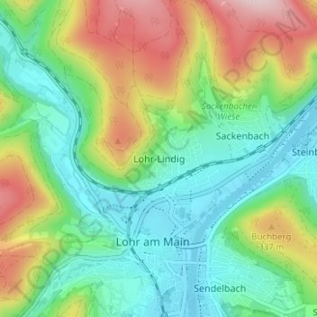 Lohr-Lindig topographic map, elevation, terrain