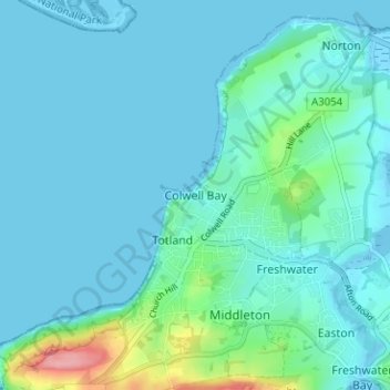 Colwell Bay topographic map, elevation, terrain
