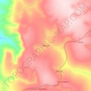 Sincorá topographic map, elevation, terrain