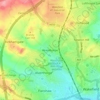 Wrenthorpe topographic map, elevation, terrain
