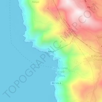 Patzaj topographic map, elevation, terrain