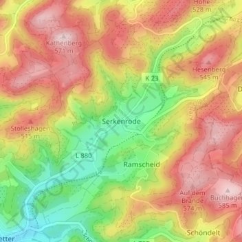 Serkenrode topographic map, elevation, terrain