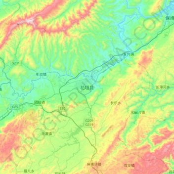 花垣县 topographic map, elevation, terrain