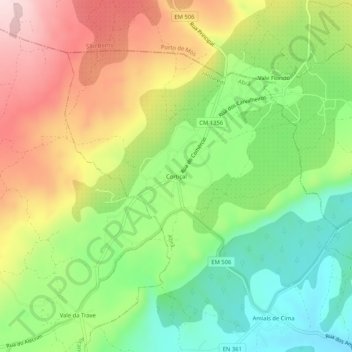 Cortiçal topographic map, elevation, terrain