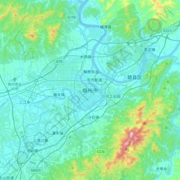 赣州市 topographic map, elevation, terrain