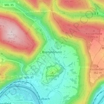 Breitenbrunn topographic map, elevation, terrain
