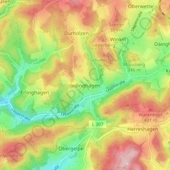 Jedinghagen topographic map, elevation, terrain