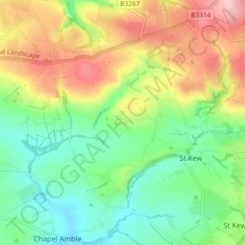 Tregellist topographic map, elevation, terrain