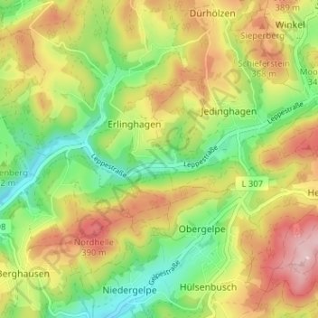 Untererlinghagen topographic map, elevation, terrain
