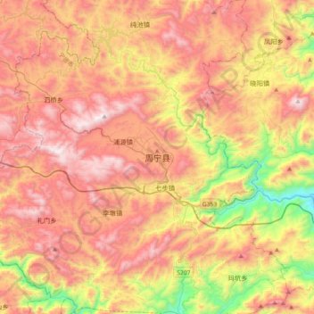周宁县 topographic map, elevation, terrain