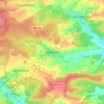 Oberköst topographic map, elevation, terrain