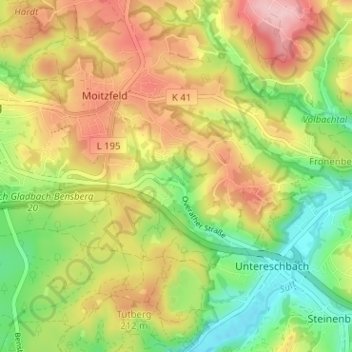 Obereschbach topographic map, elevation, terrain