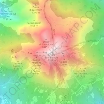 Grigna Meridionale topographic map, elevation, terrain