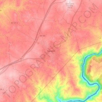 Sendim topographic map, elevation, terrain