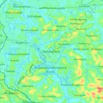 Battaramulla topographic map, elevation, terrain