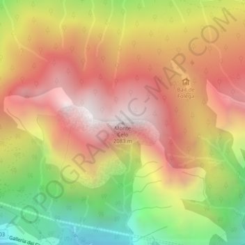 Monte Celo topographic map, elevation, terrain