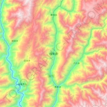 得荣县 topographic map, elevation, terrain