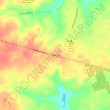 Oakwood topographic map, elevation, terrain