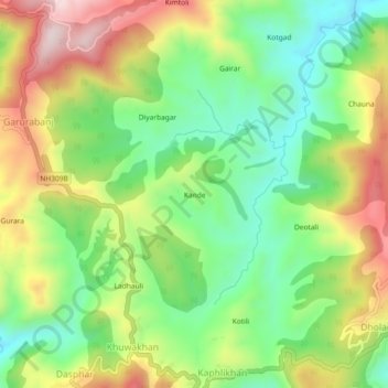 Kande topographic map, elevation, terrain