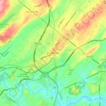 Doylestown topographic map, elevation, terrain