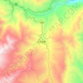 红土地镇 topographic map, elevation, terrain
