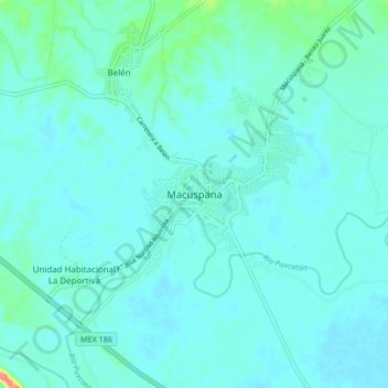 Macuspana topographic map, elevation, terrain