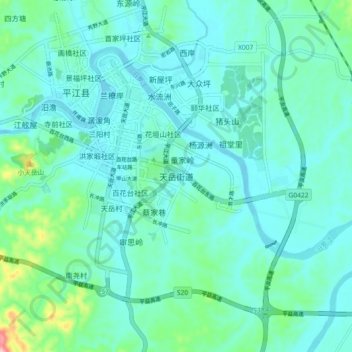 天岳街道 topographic map, elevation, terrain