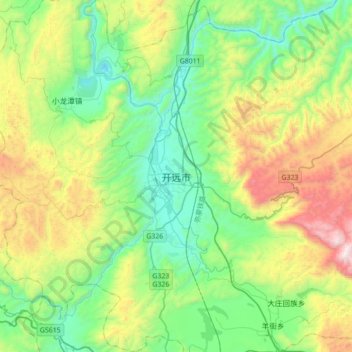 开远市 topographic map, elevation, terrain