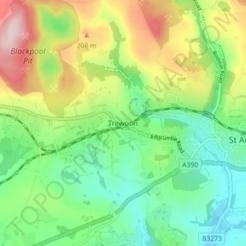 Trewoon topographic map, elevation, terrain