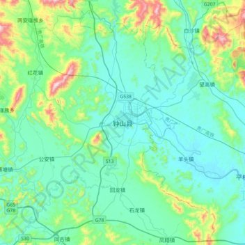 Zhongshan topographic map, elevation, terrain
