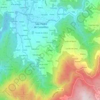 Corgas topographic map, elevation, terrain