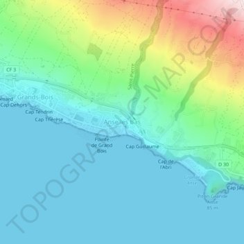 Anse les Bas topographic map, elevation, terrain
