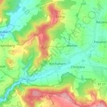 Dentlein topographic map, elevation, terrain