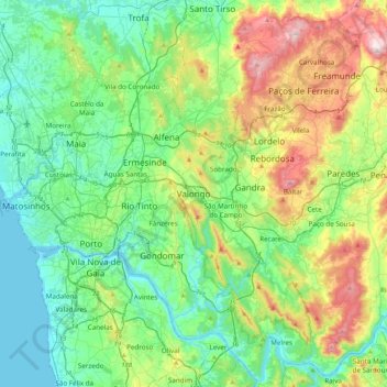 Valongo topographic map, elevation, terrain