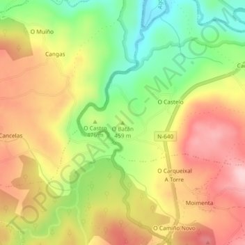 O Batán topographic map, elevation, terrain